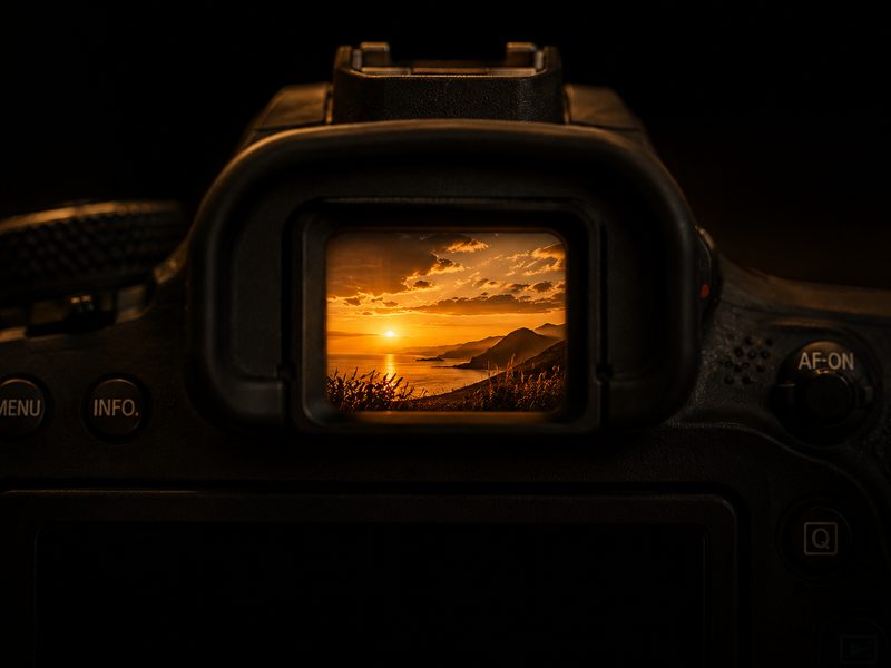 Camera viewfinder sunset